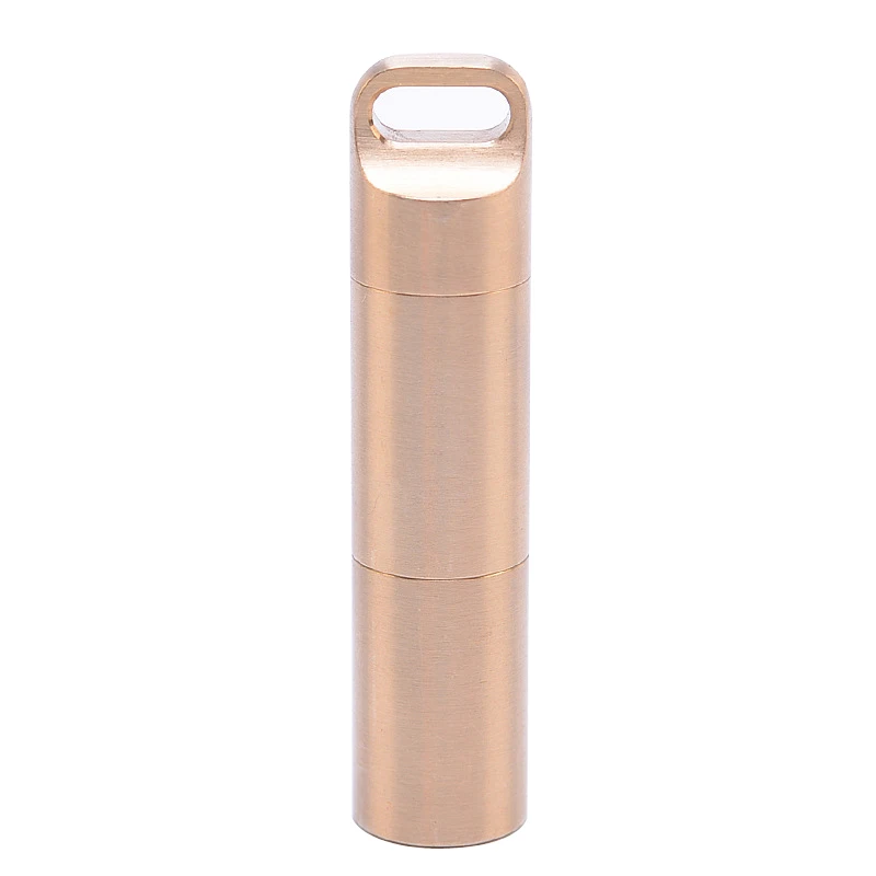 Solid Brass Pill Tube Waterproof Pill Organizer Keychain Container Outdoor Carry Pocket Emergency Survival Tool