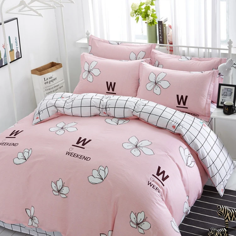 100% Cotton  Home Four Pieces Super Soft Pink Duvet Cover Set