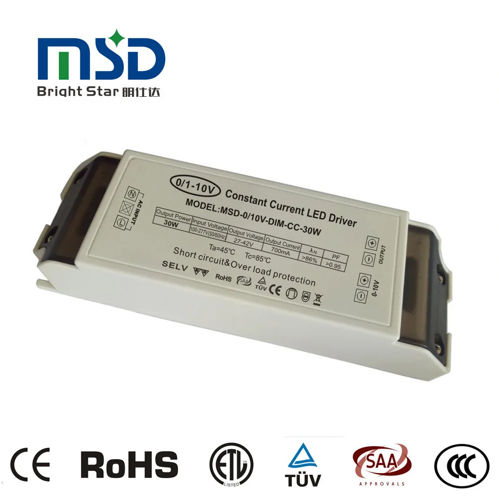 30w 300mA 500Ma 700mA 900mA IP40 no flicker customized driver 5 years warranty dimmer 0-10V PWM dimmable led driver power supply