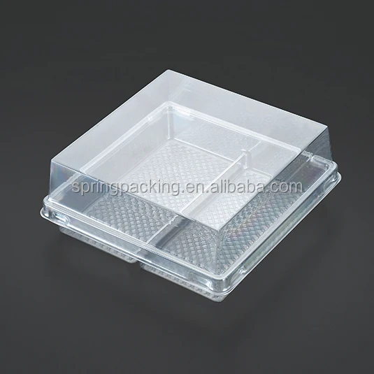 Manufacturing transparent plastic square dome sharp lid cake box without liner silver gold Food packaging container