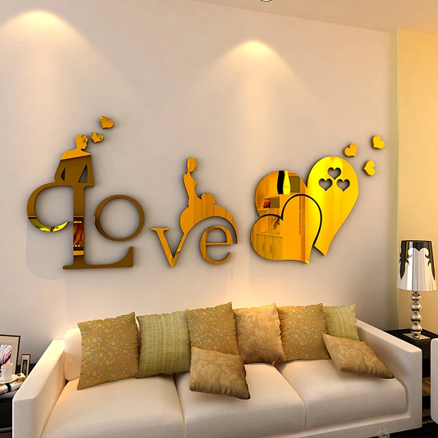 Heart shaped acrylic wall mirror stickers Dining room sofa  wall art mirror decorative sticker