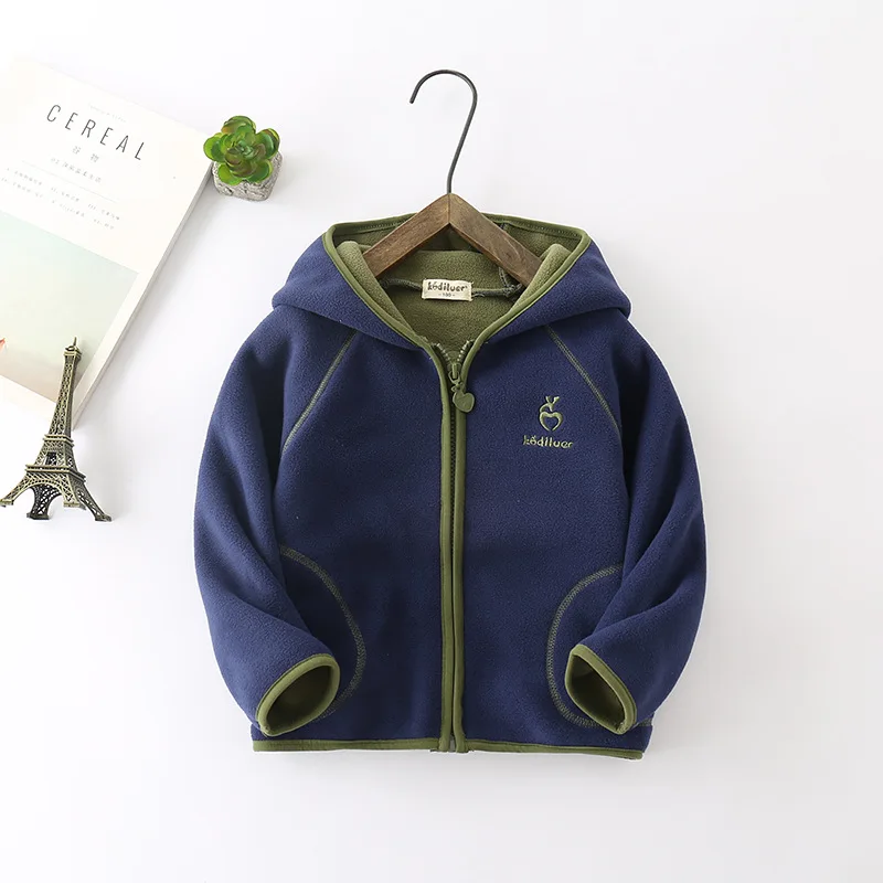 
Wholesale boys girls double side fleece hoodie jackets outwear kids coat 