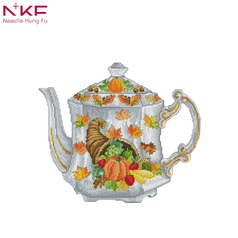 NKF Teapot (2) Simple Cross Stitch Textile & Fabric Folk Art Home Decoration J270(2) CN;GUN Cotton Europe