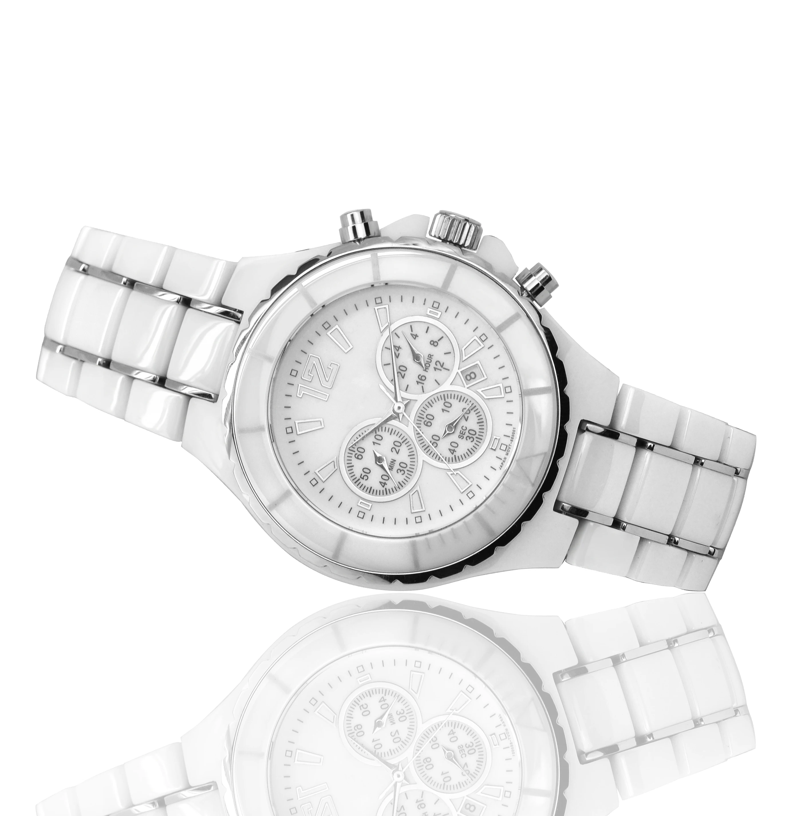 Big Case Chronograph Watch White Ceramic Watch Mens Ceramic Wrist Watch OEM Factory