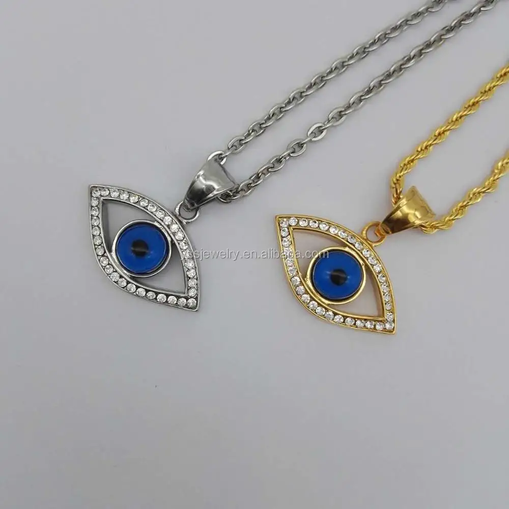 Gold Plated Stainless Steel Turkish Evil Eye Charm Pendant YSS013