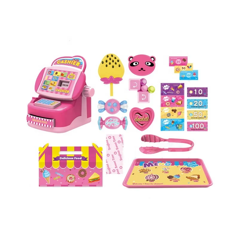 EPT Toys Pink girls candy food shopping cashier toy supermarket pretend play toy set