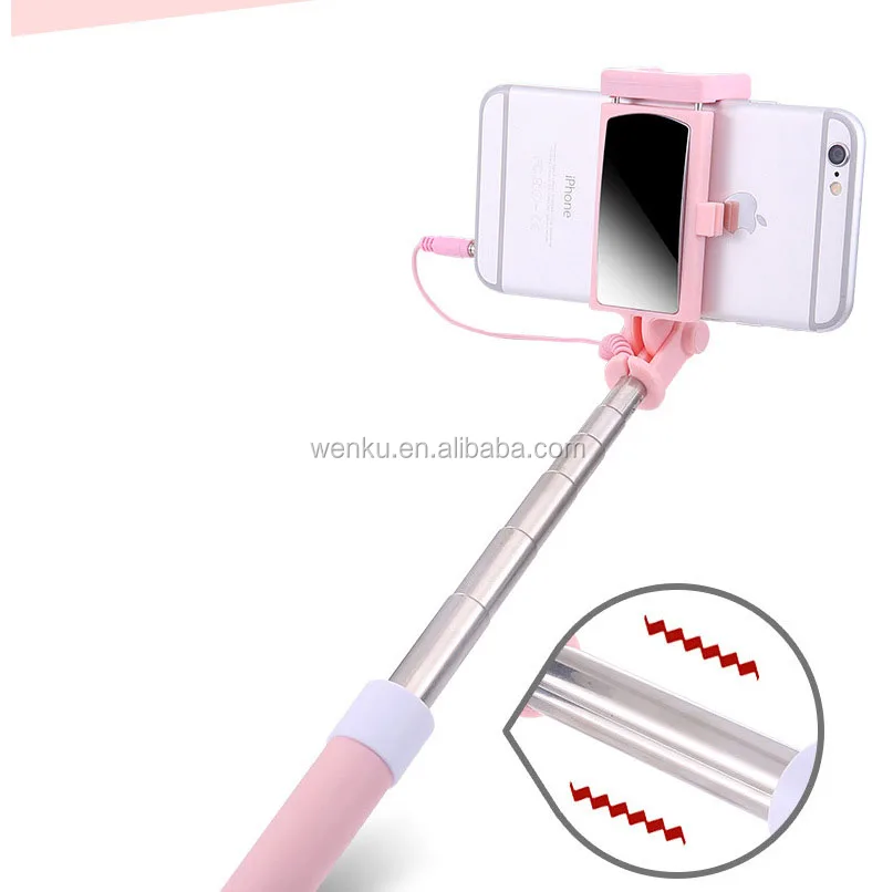 2017 new wholesale rearview mirror mini wired selfie stick