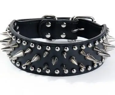 High Leather Sharp Spikes Medium Large Dog Pet Pitbull Matched Genuine Leather Leashes Lead Cool Sharp Spiked Studded Leather