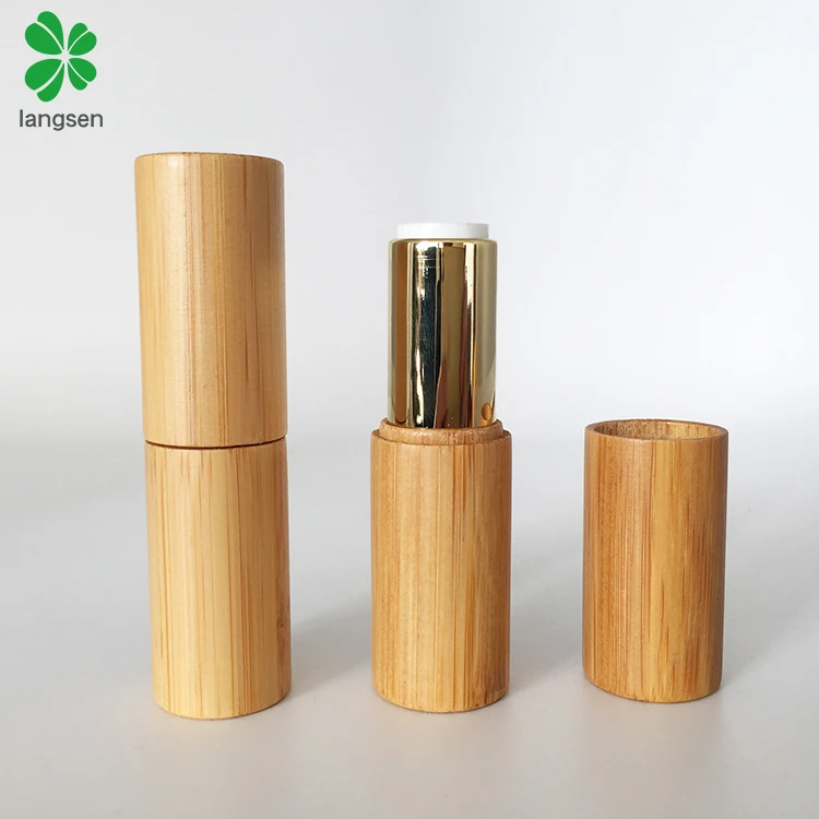 Hot sell empty bamboo lipstick tube container, wooden bamboo material lip balm tubes containers