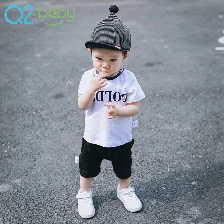 
Breathable simple design letter printed o-neck baby tops, pure cotton infant t-shirts for unisex 1882 