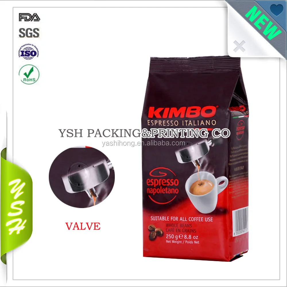Custom print matt square bottom Aluminum foil coffee beans packaging bag with valve