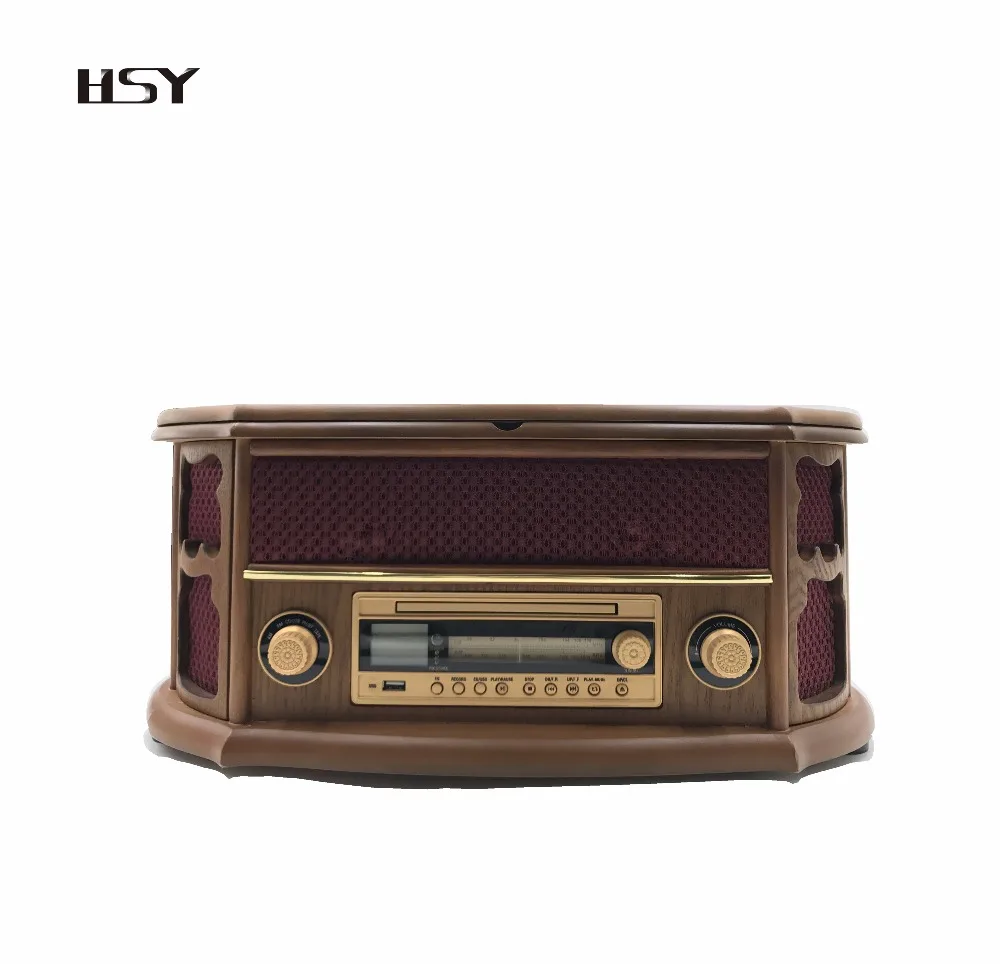 Shenzhen factory wholesale retro wooden turntable cassette player with usb am/fm radio