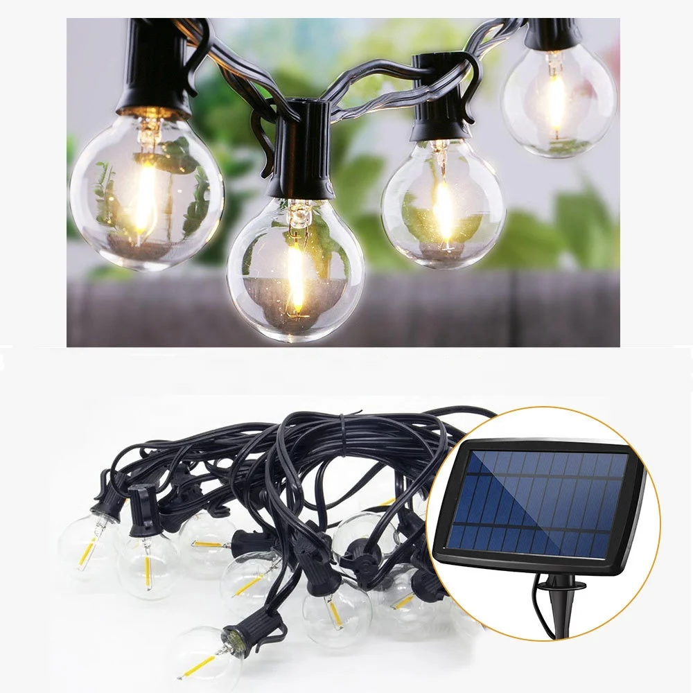 
Solar Powered 10LED Lights 5.5m/18ft G40 Globe LED Filament Bulbs lights String for Patio Garden Porch Backyard Christmas Party 