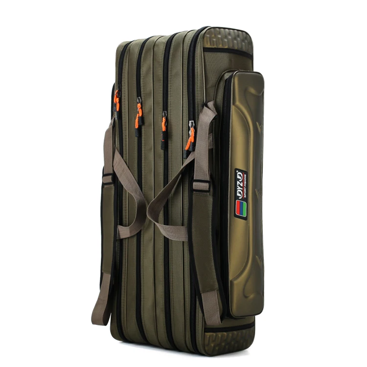 3 layers camouflage canvas waterproof spacious wheel-mounted folding fishing rod bag