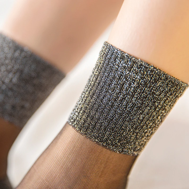 Summer Women Metallic Yarn Sock Lurex Fashion Crystal Silk Socks