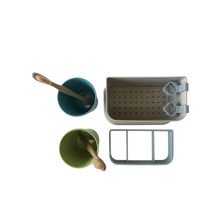 Toothbrush Holder Wheat Straw Multi-functional Waterproof Toothbrush Holder With 2 Cups Family Bathroom Storage Organizer