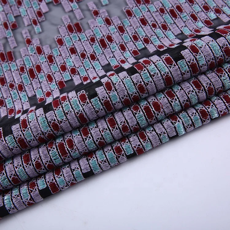 Customized design multi color mesh dress color embroidery net fabric embroidery