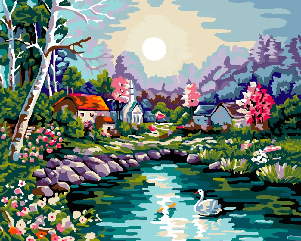 
Digital Canvas Prints Swan Lake Paint By Numbers Oil Painting Top Quality On Sale 