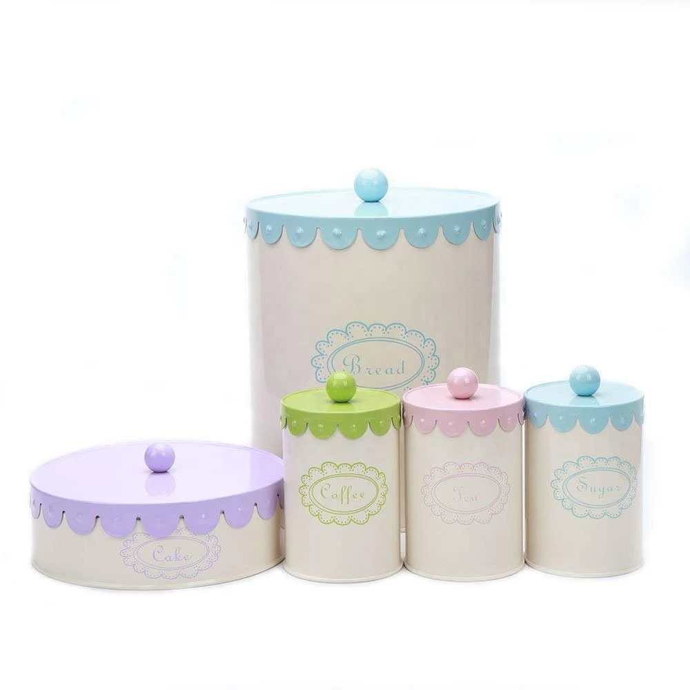 Kitchen Bread Box,Tea,Coffee,Sugar Storage box Set/Food Storage Containers with Air Tight Metal Lids