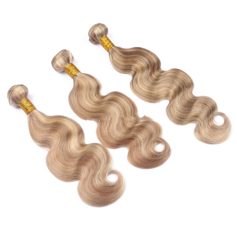 Raw Virgin Indian Remy Human Hair Weft Extensions Natural Body Wave 27/613 Honey Blonde Highlighted Mixed Color Hair Bundles