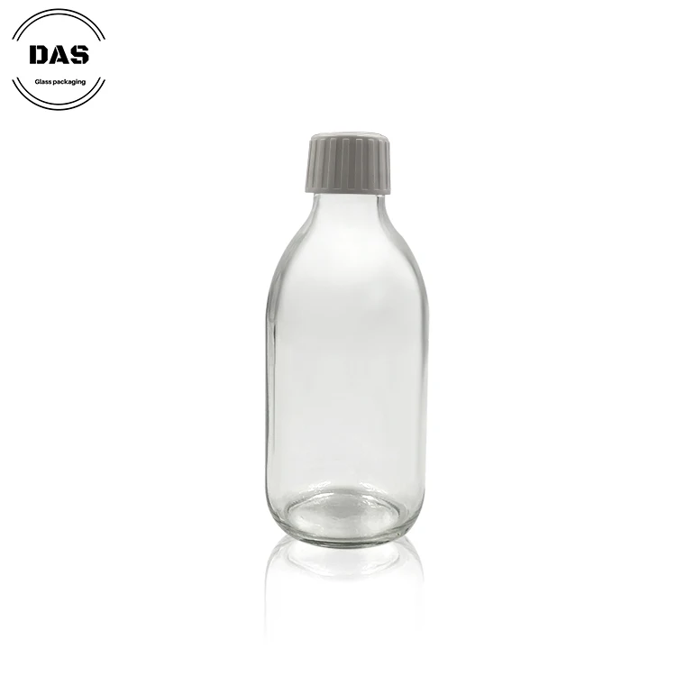 Custom fancy clear pharmaceutical glass syrup bottle 200ml