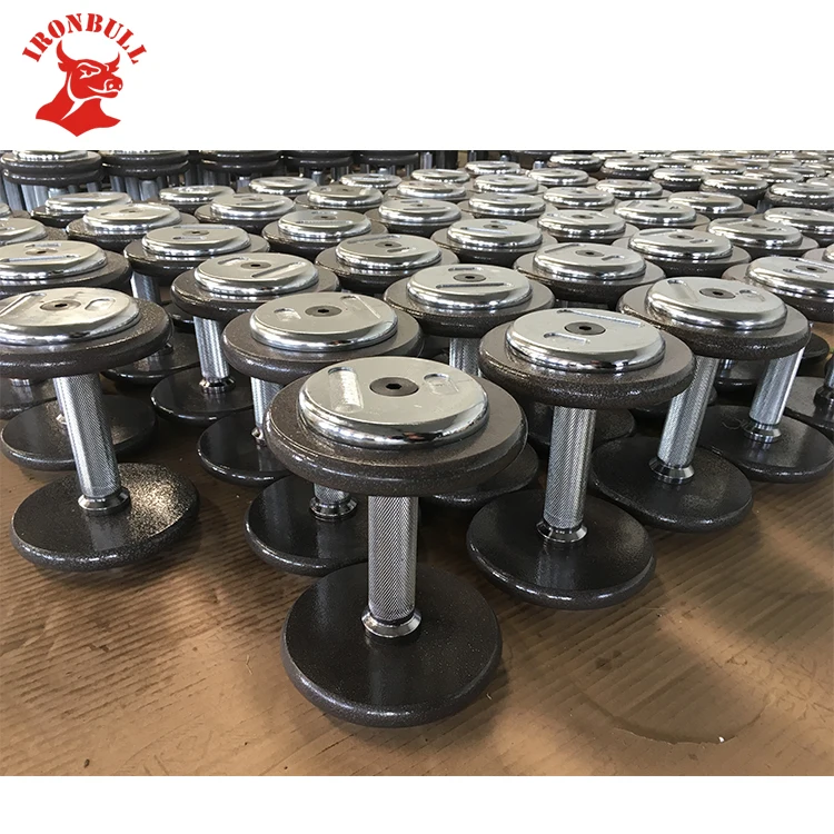 
Gray hammertone dumbbell with chrome end cap 