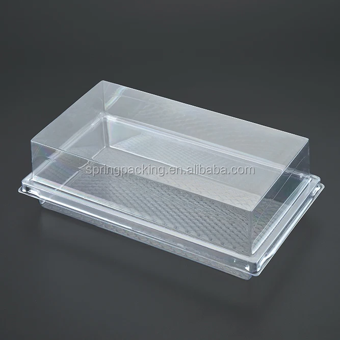 Manufacturing transparent plastic square dome sharp lid cake box without liner silver gold Food packaging container