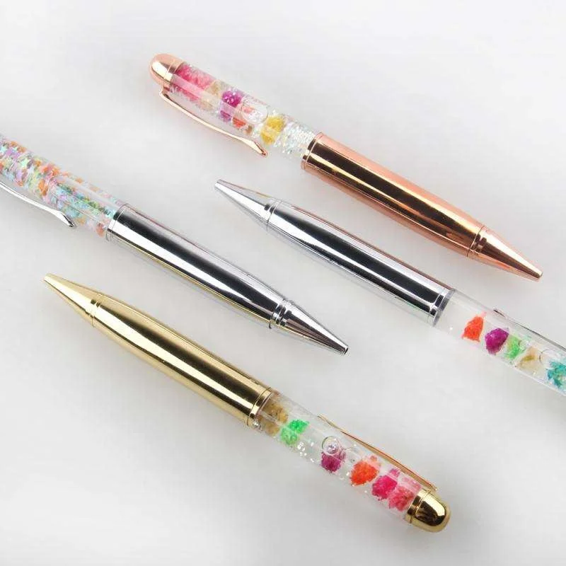 Luxury Rose Gold Metal Gift Ballpoint pen Liquid Glitter Floating Pen Fashion oil pen