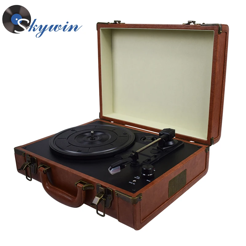 Retro Suitcase Belt Vintage USB Turntable Player Built-in Stereo Speakers