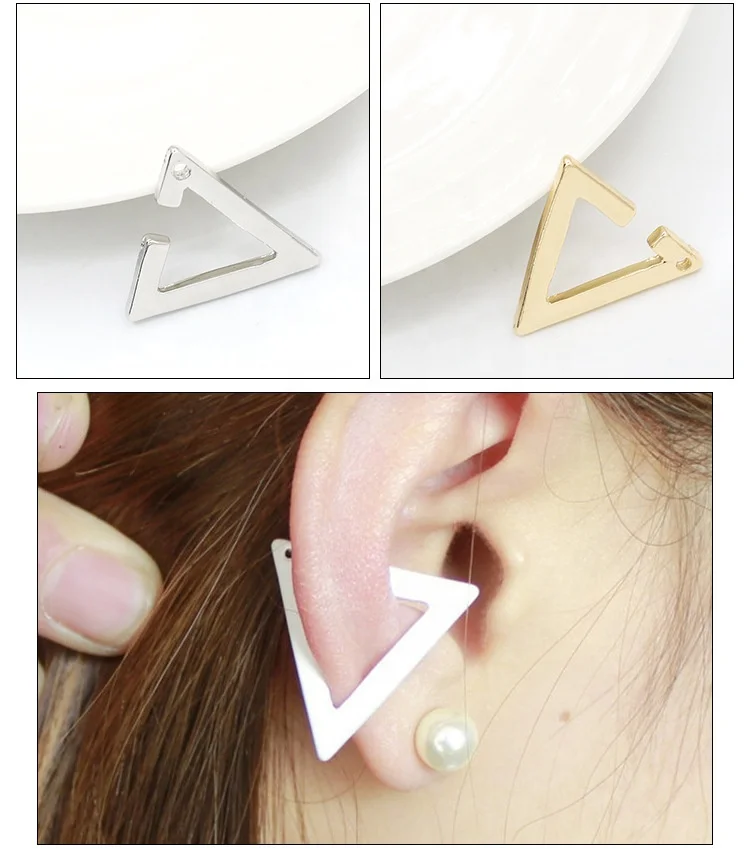 Men Women Jewelry Gold Silver Black Color Stud Earrings Alloy Open Triangle Geometric Earring