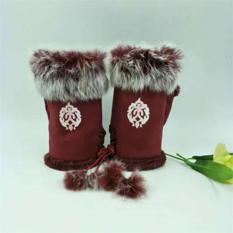 High Quality Imported Skin rabbit fur Design Fashion Women Leather gloves