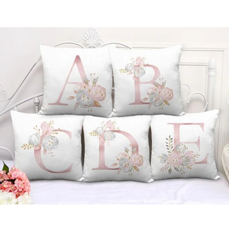 European style white square sofa cushion pillow pink letter decor pillow cushion
