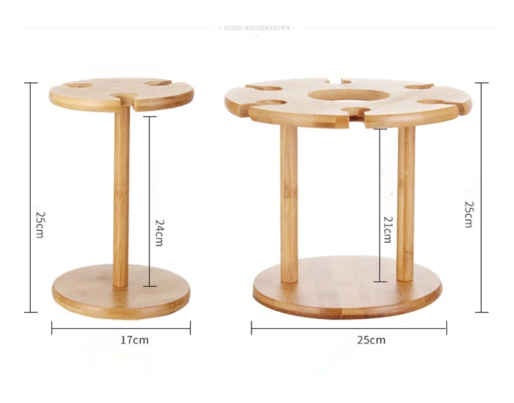 Hot Sell Bamboo  Red Wine Rack  Holder with 6 Glass Cups Holder