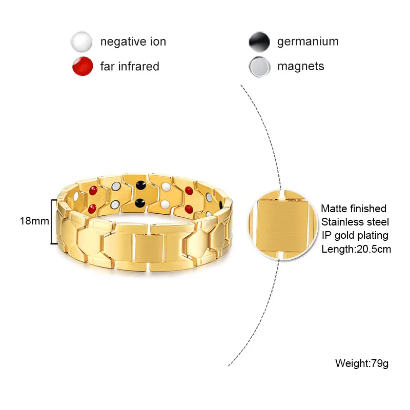 Hot New Japanese Magnetic Bracelet 18mm Wide Stainless Steel IP Black Plating 18k gold health titanium germanium bracelet