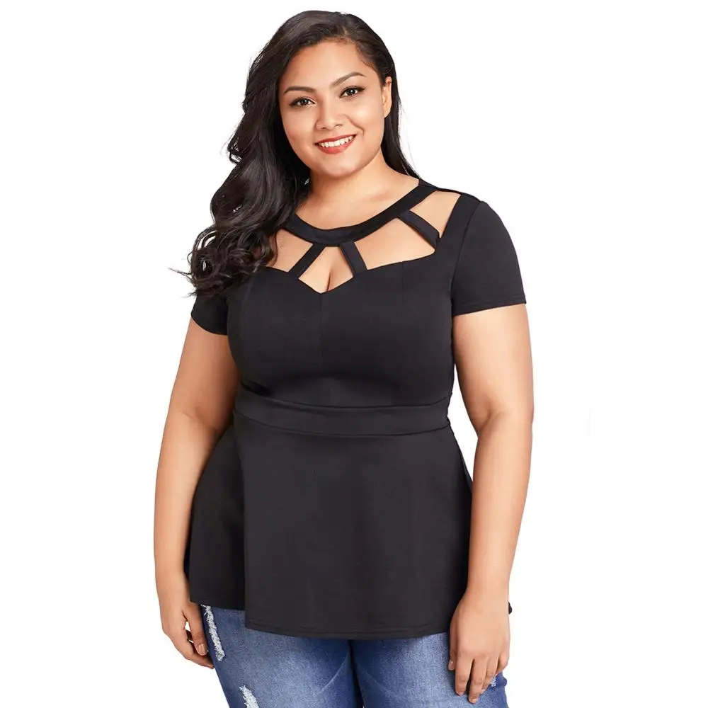 Plus Size Top women clothing 2018 Hollow out lady blouse top Cheap clothing for fat women
