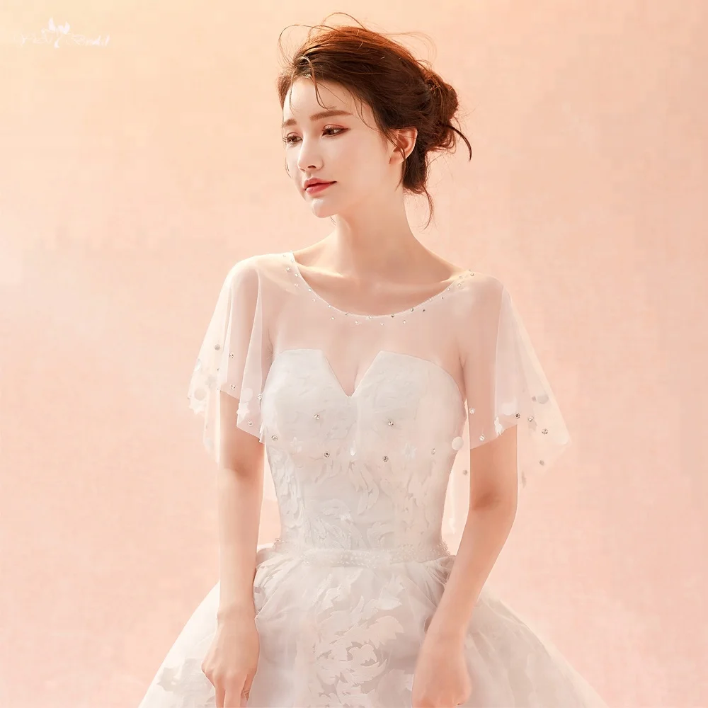 
LZP288 Real Pictures Boat Neckline With Rhinestone Wedding Shawl Ivory Bridal Bolero Woman 
