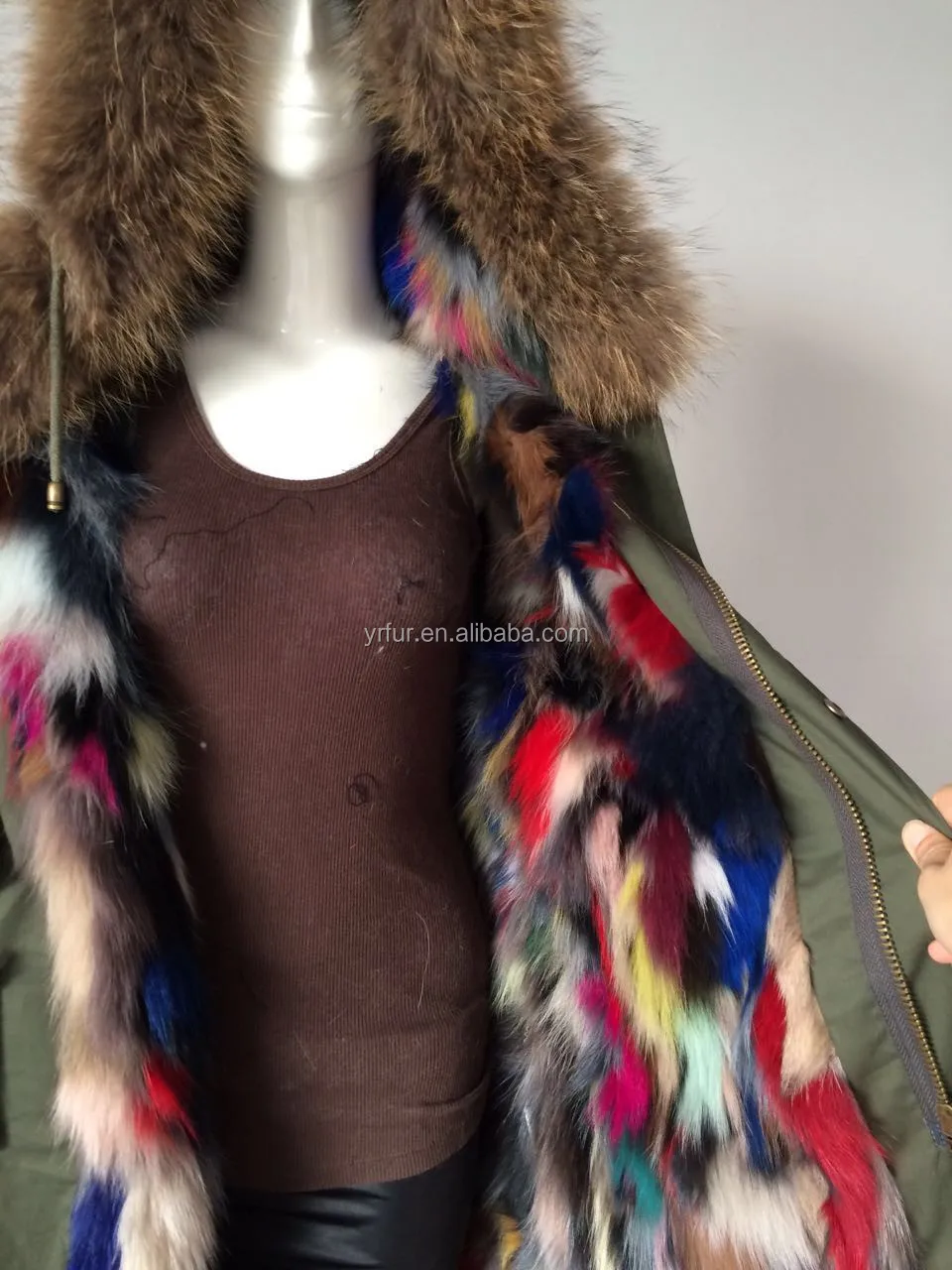 YR795 Fox Fur Lined with Raccoon fur Hood trimming Parka