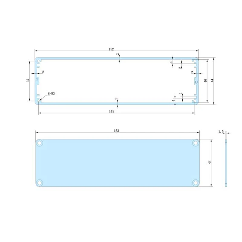 152x44-L  project box extrusions electronic enclosure design metal housing for electronics pcb box