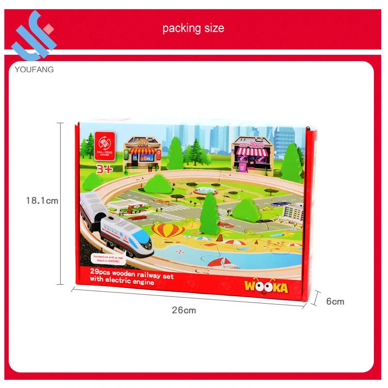 YF-Z2005 hottest educational 29PCS DIY urban rail traffic scene combined train set wooden train railway toy for kids