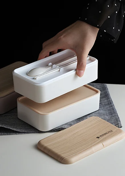 Dinnerware set BPA Free plastic 2 compartment food container microwave leakproof bamboo lid kid stackable stack bento lunch box