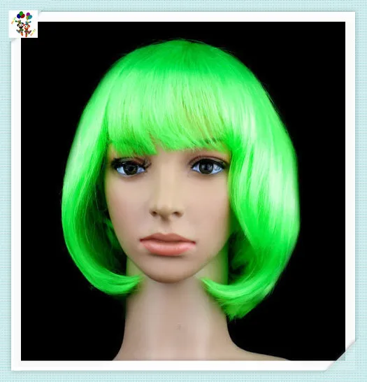 Cheap Synthetic Wholesale Green Color Short Bob Party Costume Wigs HPC-1919