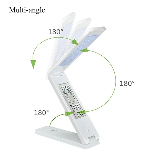 LED table lamp  with rechargeable battery USB Desk lamp with clock, calender, temperature