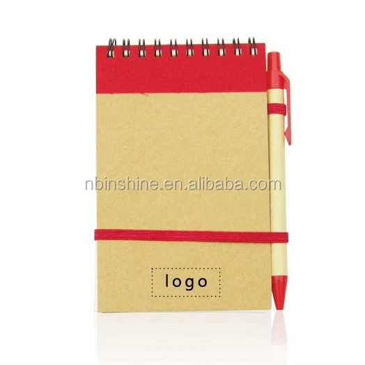 Eco-friendly note book with pen , custom notepad , notepad with pen