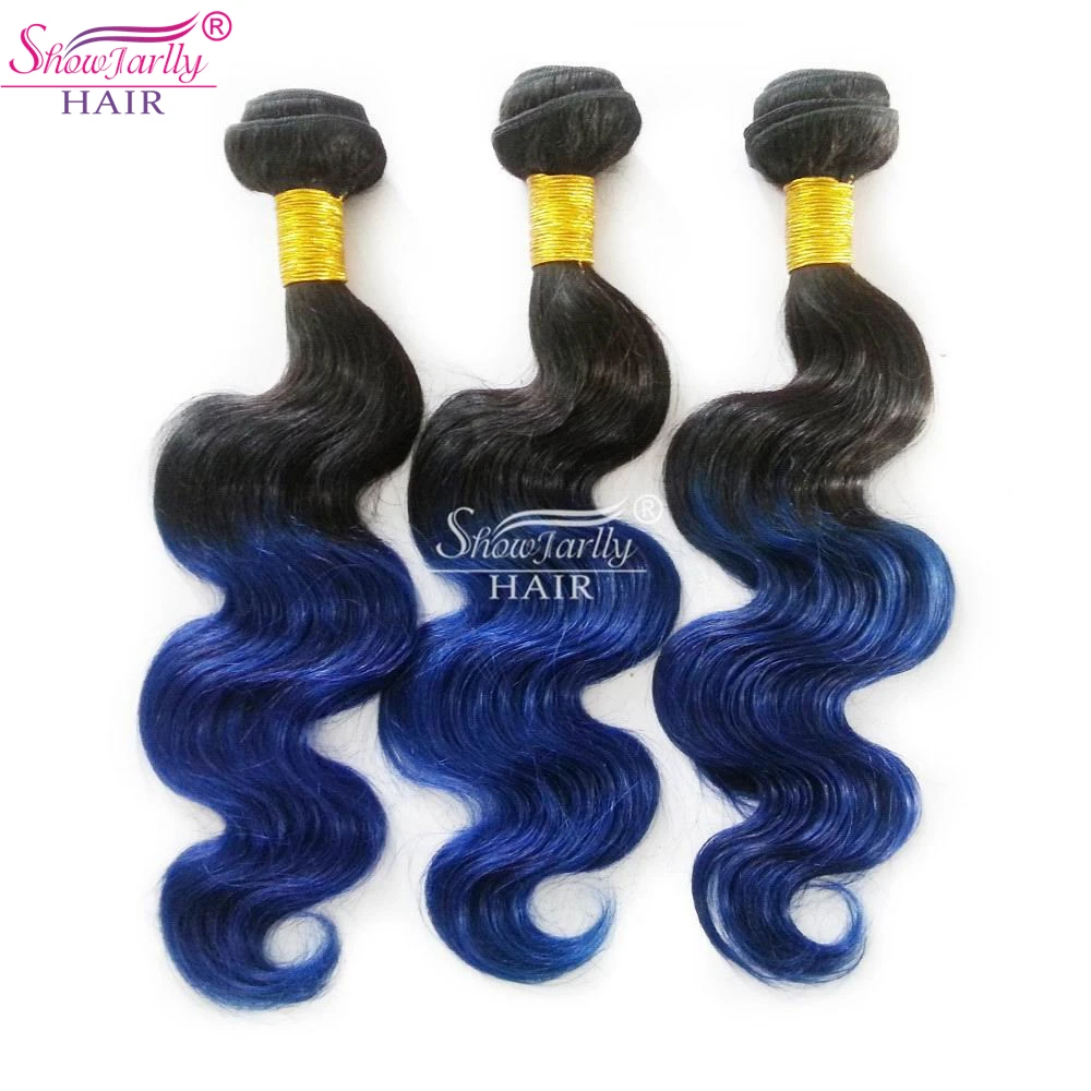 
blue colored Virgin Weave Body Wave Ombre Brazilian Hair Weaves Bundle blue Ombre Human Hair Weave 