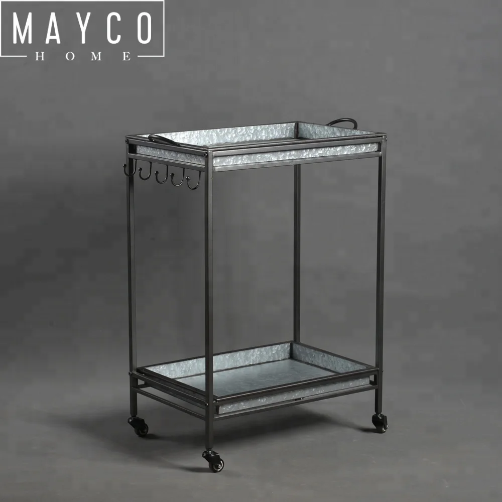 Mayco Modern Antique Vintage 3-Tiered Iron and Fir Wood Storage Serving Wine Bar Cart with Caster Wheels