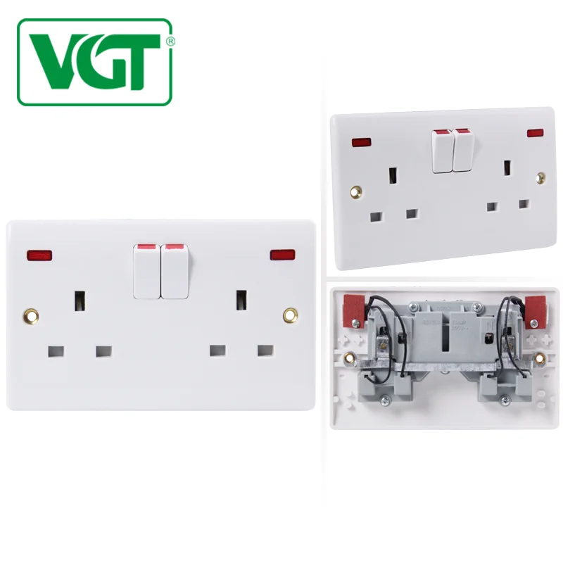 Лучшие продажи продуктов Британский стандарт Красный меди бакелит Кении рынке 13A двойной переключатель гнездо с неоновой