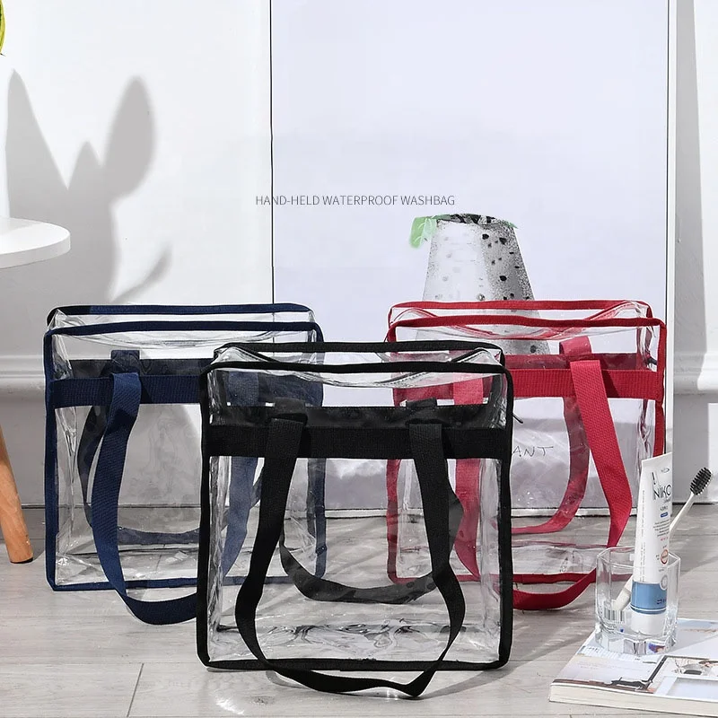 Promotion Transparent Pvc Tote  Hand Bag With Long Handle And Shoulder Strap