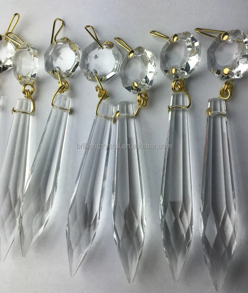Antique Clear Crystal Prisms icicle Drop 2.5' Glass Chandelier Lamp Part Pendant Golden Set