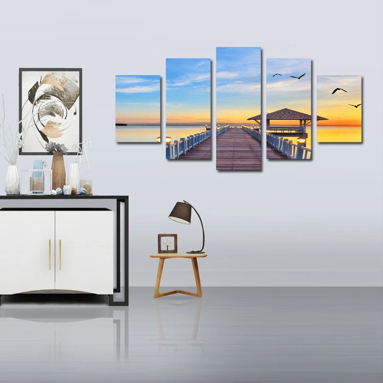 
Unframed 5 panels sunset seascape picture print oil painting modern canvas wall art for wall decor 