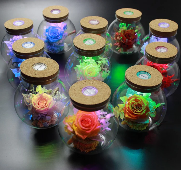 
Japanese Tecnology Preserved Rose Flower in Glass Bottle with LED light for New Year Best Wishes 
